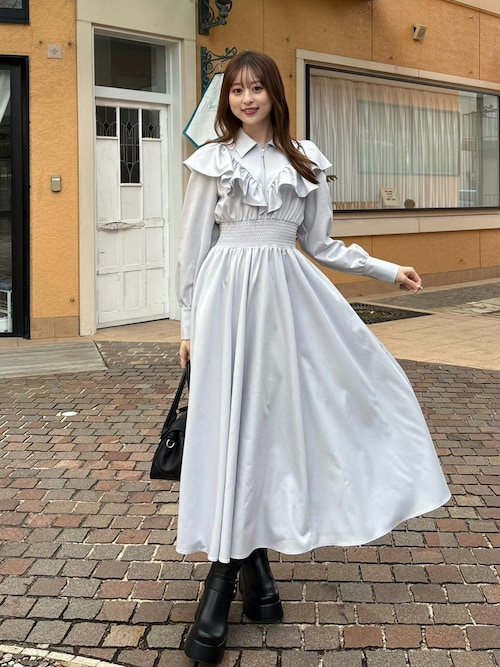 セール】フロントジップフリルシャツワンピース 冬服 春服（シャツ