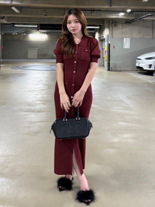 パフスリーブニットタイトワンピース 秋服 サマーニット