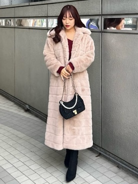 「アイテム（ムートンコート）」を使った、riendaofficialさん（レディース・162cm）の冬コーディネート