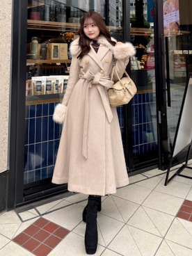 「アイテム（ステンカラーコート）」を使った、riendaofficialさん（レディース・158cm）の冬コーディネート