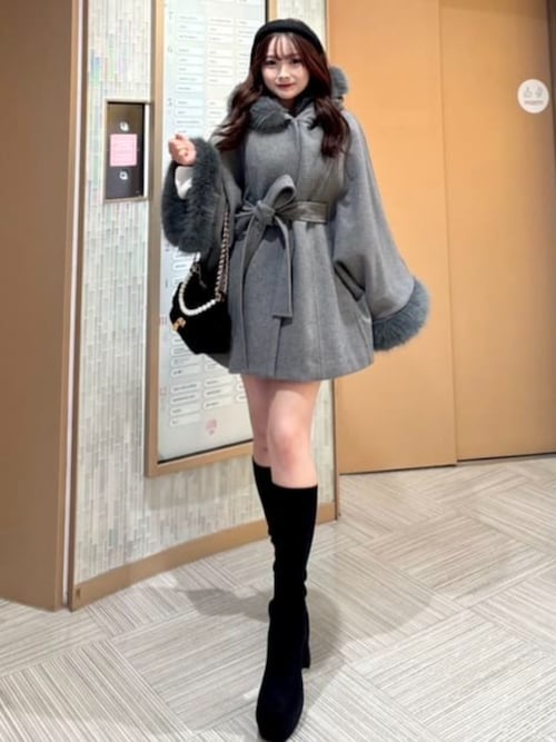 ウールMIXフードポンチョコート 秋服 冬服（ポンチョ）｜rienda