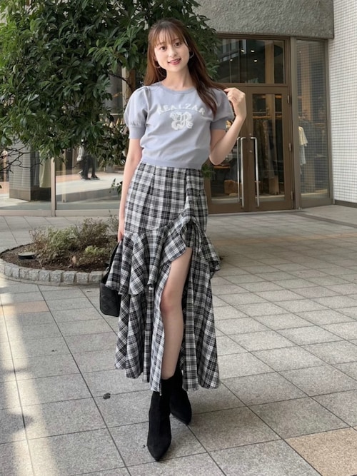 チェックフリルスリットスコートショートパンツ 秋服