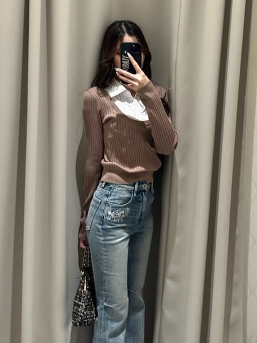 セール】シャツドッキングロングスリーブニットトップス 冬服 春服