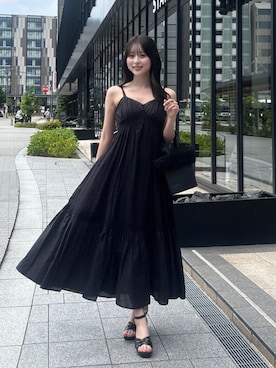 「rienda（リエンダ）のblendクロスサンダル 春服（サンダル、ブラック系）」を使った、riendaofficialさん（レディース・154cm）の夏コーディネート