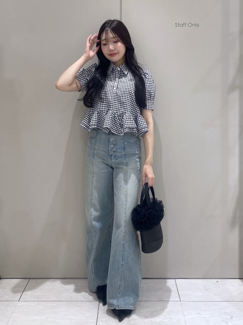 フロントボタンデザインハイウエストデニムパンツ 秋服 冬服(デニム フロントボタンデザインハイウエストデニムパンツ 秋服 冬服(デニム