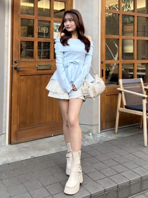 チュールレイヤードペプラムニットトップス 春服（ニット/セーター