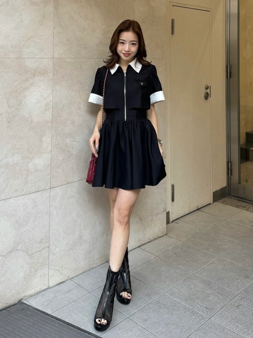 バストディティールフレアミニワンピース 春服 夏服（シャツワンピース