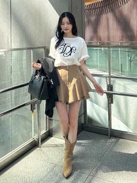 「rienda（リエンダ）のウエスタンブーツ 春服（ブーツ、ベージュ系）」を使った、riendaofficialさん（レディース・157cm）の春コーディネート