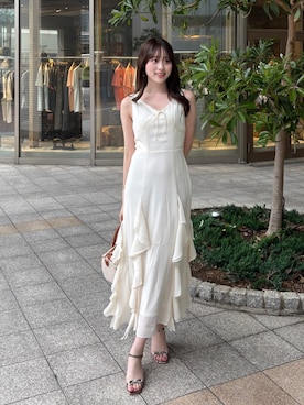 「rienda（リエンダ）のレースコンビフリルAラインワンピース　夏服（ワンピース、ホワイト系）」を使った、riendaofficialさん（レディース・154cm）の夏コーディネート
