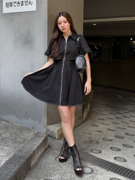 「rienda（リエンダ）のシアーショートブーツ 春服（ブーツ、ブラック系）」を使った、riendaofficialさん（レディース・157cm）の春コーディネート