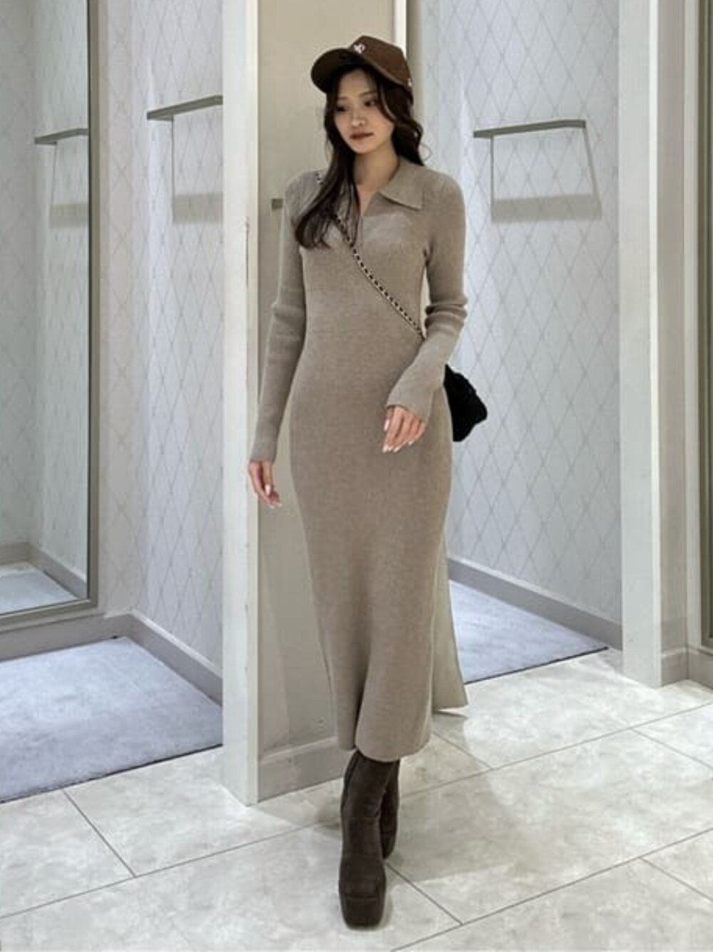 スキッパーニットワンピース 秋服 冬服を使った人気ファッション