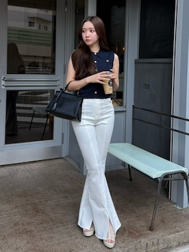 「rienda（リエンダ）のシアーショートブーツ 春服（ブーツ、ホワイト系）」を使った、riendaofficialさん（レディース・157cm）の春コーディネート