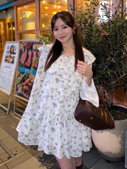 フリルフレアミニワンピース 秋服 冬服（ワンピース）｜rienda