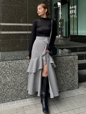 【ぽの】rienda リエンダ　千鳥フリルスリットスコートショートパンツ rienda 千鳥フリルスリットスコートショートパンツ Multi_1
