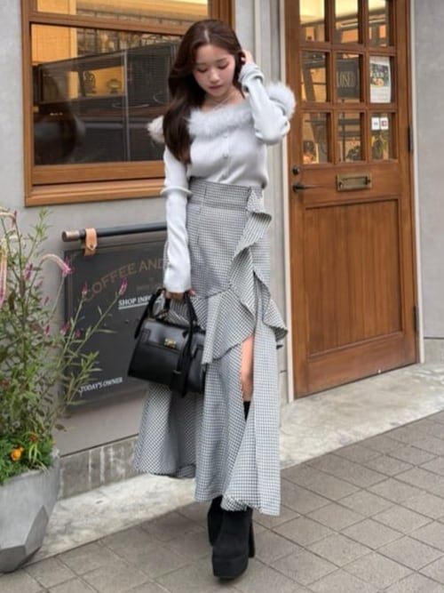 rienda フリルスリットハイウエストスコートショートパンツ　グレー　S rienda | フリルスリットハイウエストスコートショートパンツ