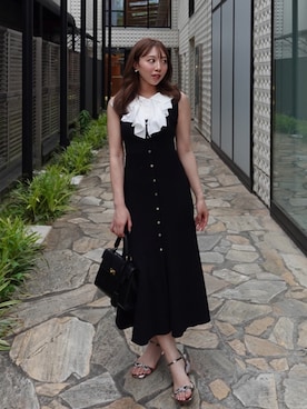 「rienda（リエンダ）の【AKB48 倉野尾成美さん着用】フリルシャツドッキングニットマーメイドワンピース 夏服（ワンピース、ブラック系）」を使った、riendaofficialさん（レディース・154cm）の夏コーディネート