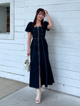 「rienda（リエンダ）のチェーンデコレーションミニバッグ 春服（ショルダーバッグ、ホワイト系）」を使った、riendaofficialさん（レディース・157cm）の春コーディネート