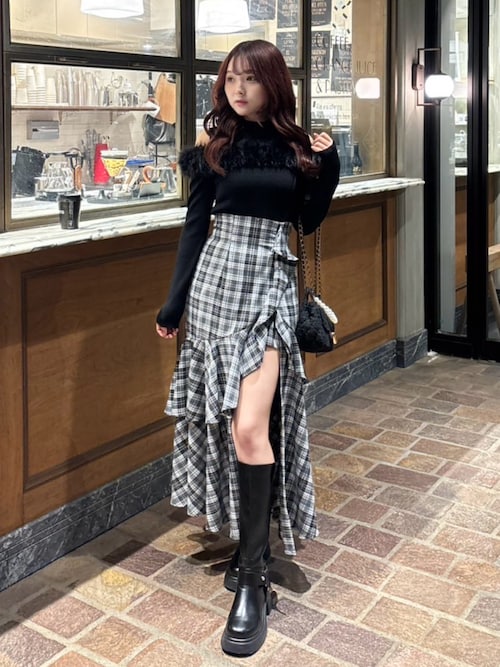 チェックフリルスリットスコートショートパンツ 秋服（スカート