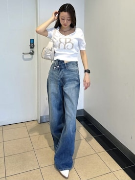 「rienda（リエンダ）の3ポケットミニリボンショルダーBAG（ショルダーバッグ、ホワイト系）」を使った、riendaofficialさん（レディース・157cm）の春コーディネート