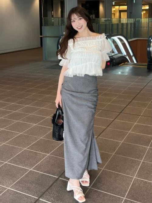 ブラウス シャツ 「AKB48 水島美結さん着用」シアーオフショルショートスリーブブラウス 夏服 シアートップス レディース rienda ブラウス シャツ 「AKB48 水島美結さん着用」シアー