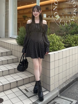 「rienda（リエンダ）のベルトバッグ（ショルダーバッグ、ブラック系）」を使った、riendaofficialさん（レディース・154cm）の秋コーディネート