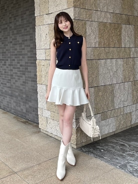 「rienda（リエンダ）のウエスタンブーツ 春服（ブーツ、ホワイト系）」を使った、riendaofficialさん（レディース・157cm）の春コーディネート