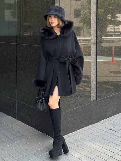 2025AW】ウールMIXフードポンチョコート 秋服 冬服（ポンチョ