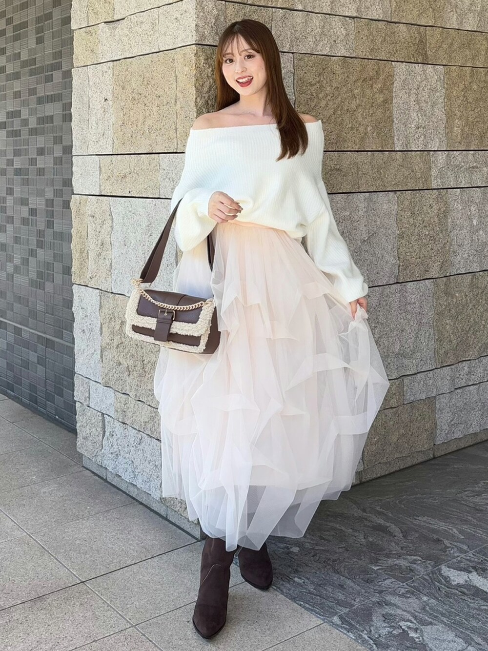 rienda（リエンダ）の「ランダムタックチュールスカート 秋服 冬服
