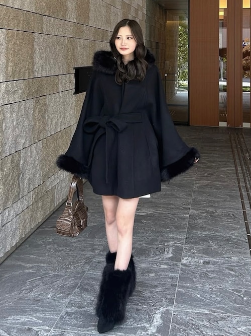 ウールMIXフードポンチョコート 秋服 冬服（ポンチョ）｜rienda