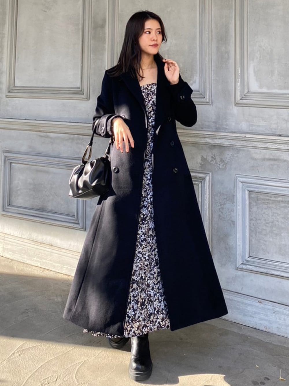 rienda（リエンダ）の「バストギャザーパフスリーブワンピース