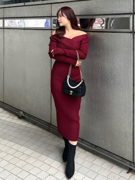 「アイテム（ワンピース）」を使った、riendaofficialさん（レディース・162cm）の冬コーディネート