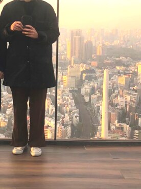 「GU（ジーユー）のアイテム（ノーカラーコート）」を使った、shさん（レディース・156cm）の秋コーディネート