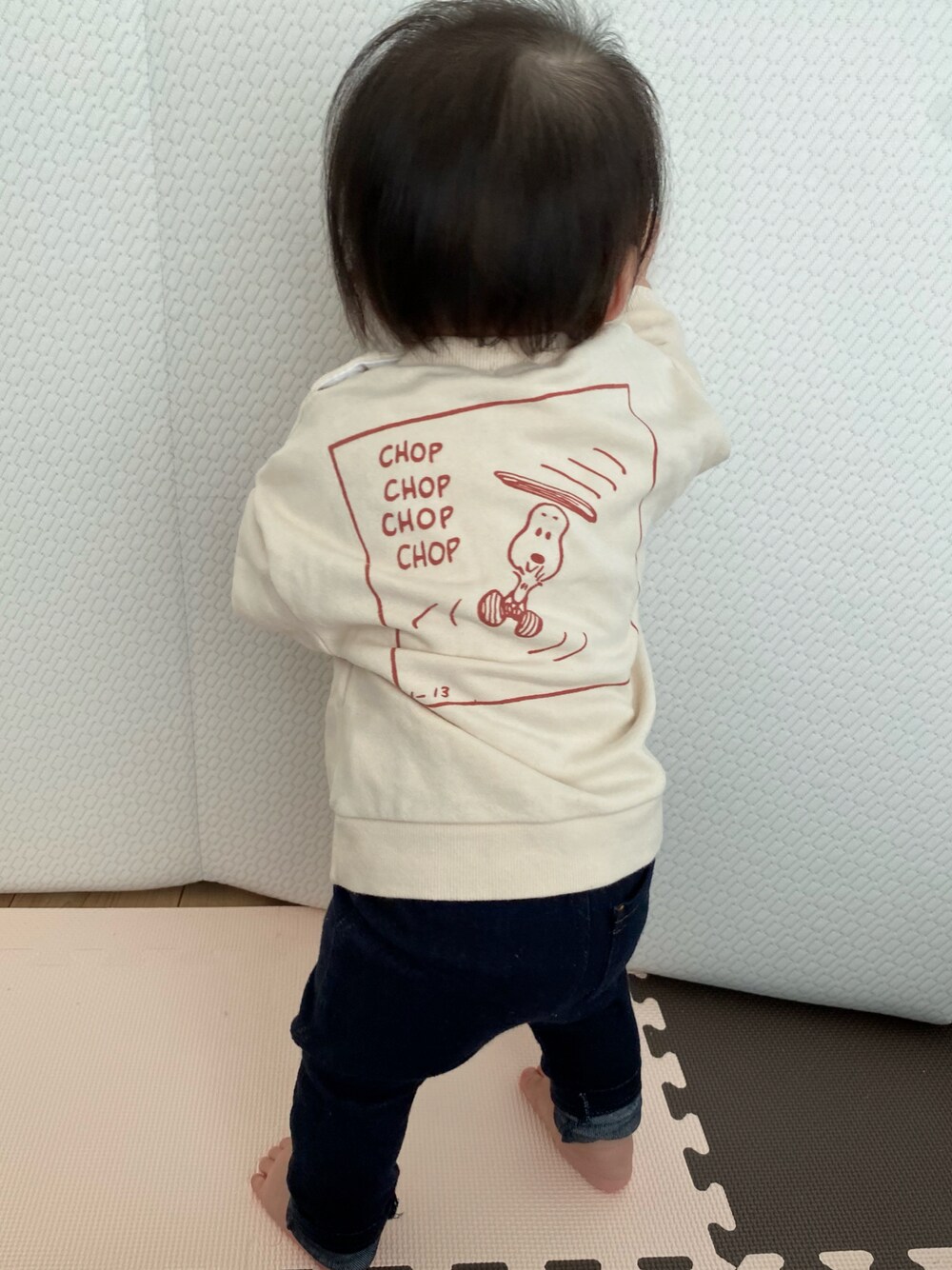 「秋服、カジュアル、今日のコーデ、あかちゃんコーデ、オトナ女子、ベビーコーデ、ベビー服、ベビーファッション、低身長女子、バースデー、西松屋、赤ちゃん」｜「Birthdayのアイテム（スウェット、ベージュ系）」を使った、y☺︎uさん（レディース・157cm）の秋コーディネートの1枚目の写真