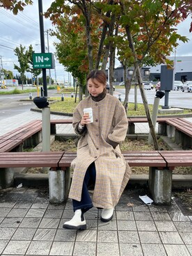 「CPCM（シーピーシーエム）のアイテム（ステンカラーコート）」を使った、yumeさん（レディース・160cm）の秋コーディネート