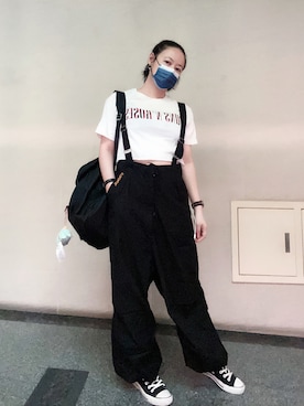 「H&M（エイチ・アンド・エム）のアイテム（Tシャツ/カットソー、ホワイト系）」を使った、annabelさん（レディース・154cm）の夏コーディネート