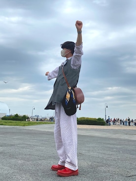 「パジャマ」｜「アイテム（帽子）」を使った、ぶちさん（メンズ・168cm）の夏コーディネート