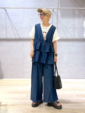 「夏コーデ」｜「アイテム（オールインワン・サロペット）」を使った、miiisanさん（レディース・150cm）の夏コーディネート