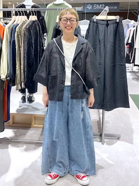 「LEPSIM（レプシィム）のイージーデニムパンツ　630150（デニムパンツ、ブルー系）」を使った、miiisanさん（レディース・150cm）の春コーディネート