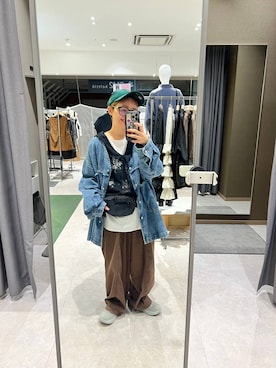 「LEPSIM（レプシィム）の【NEW ERA】コーデュロイCAP　1023762（キャップ、グリーン系）」を使った、miiisanさん（レディース・150cm）の夏コーディネート