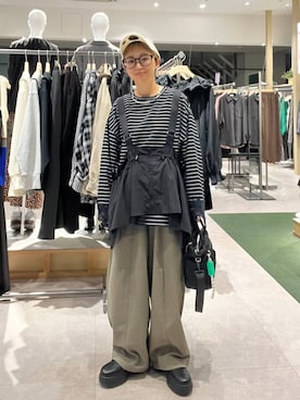 「LEPSIM（レプシィム）の【NEW ERA】コーデュロイCAP　1023762（キャップ、ホワイト系）」を使った、miiisanさん（レディース・150cm）の秋コーディネート