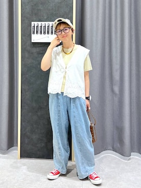 「LEPSIM（レプシィム）のレースベスト　636678（ベスト、ホワイト系）」を使った、miiisanさん（レディース・150cm）の春コーディネート