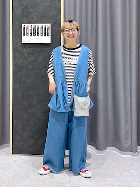 「LEPSIM（レプシィム）のメタルメッシュミニバッグ　646443（ショルダーバッグ、シルバー系）」を使った、miiisanさん（レディース・150cm）の春コーディネート