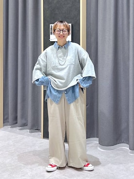 「LEPSIM（レプシィム）の《リネンライクドライシリーズ》ギャザーワイドパンツ　638911（その他パンツ、ベージュ系）」を使った、miiisanさん（レディース・150cm）の春コーディネート