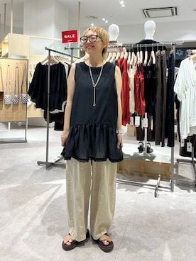 「LEPSIM（レプシィム）のステンレスカラビナY字ネックレス　1023638（ネックレス、シルバー系）」を使った、miiisanさん（レディース・150cm）の夏コーディネート