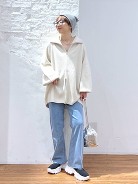 「アイテム（ニットキャップ/ビーニー、グレー系）」を使った、miiisanさん（レディース・150cm）の冬コーディネート