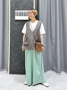 「LEPSIM（レプシィム）のシアーメランジT　497226（Tシャツ/カットソー、ホワイト系）」を使った、miiisanさん（レディース・150cm）の春コーディネート