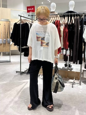 「LEPSIM（レプシィム）のシャリシャリフォトT　1050534（Tシャツ/カットソー、ホワイト系）」を使った、miiisanさん（レディース・150cm）の夏コーディネート