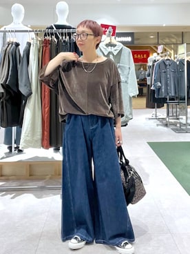 「LEPSIM（レプシィム）の【500mlペットボトルも入る】ユーティリティ巾着バッグ　633023【KKfashion紹介アイテム】（ショルダーバッグ、その他）」を使った、miiisanさん（レディース・150cm）の夏コーディネート