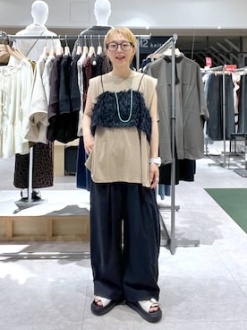 「LEPSIM（レプシィム）のガラスビーズロングネックレス　1023644（ネックレス、グリーン系）」を使った、miiisanさん（レディース・150cm）の夏コーディネート