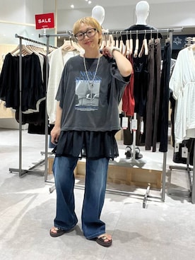 「LEPSIM（レプシィム）のステンレスカラビナY字ネックレス　1023638（ネックレス、シルバー系）」を使った、miiisanさん（レディース・150cm）の夏コーディネート